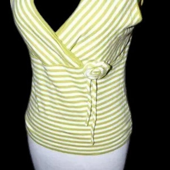 Ann Taylor Loft Striped Pullover Top Flower Embellishment - Picture 2 of 3